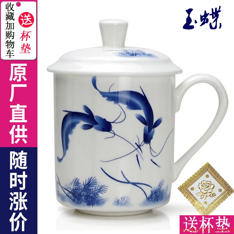 Jingdezhen ceramic cups with cover household ipads China mugs office personal cup custom of blue and white porcelain cup