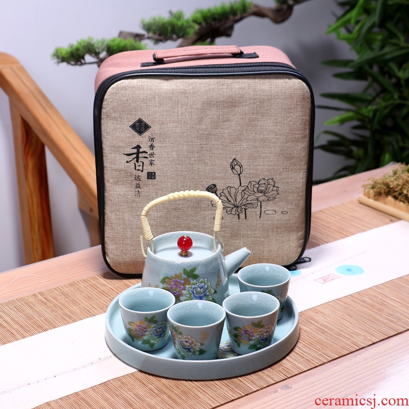 Elder brother up kung fu tea set is suing travel tea set piece of girder teapot teacup office household ceramic tea tray