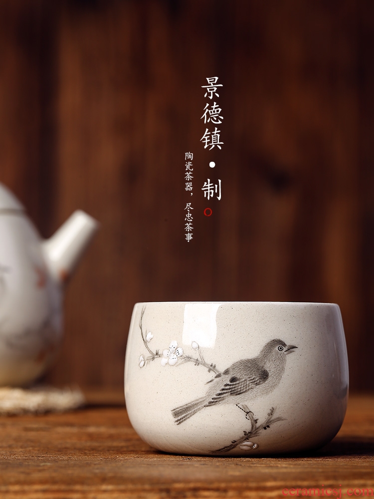 Jingdezhen'm plant ash glaze Xie Shilin hand - made bird with the master CPU single CPU high - end sample tea cup kung fu tea set
