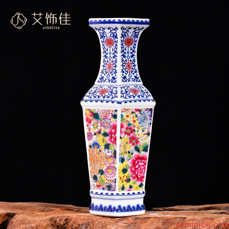 Jingdezhen ceramics flower bloom flower arranging decorative vase Chinese style living room TV cabinet porch handicraft furnishing articles