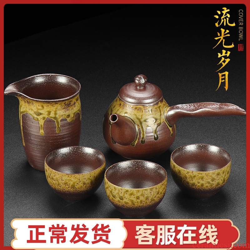 Artisan fairy archaize firewood coarse pottery kung fu tea set suit household hand Japanese ceramic side put the pot and cups of tea cups