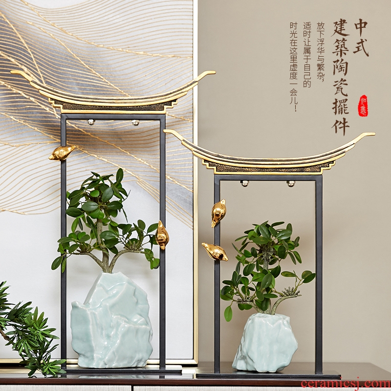 New Chinese style building furnishing articles ceramic green plant vase sitting room household soft outfit zen adorn article study edge ark, handicraft