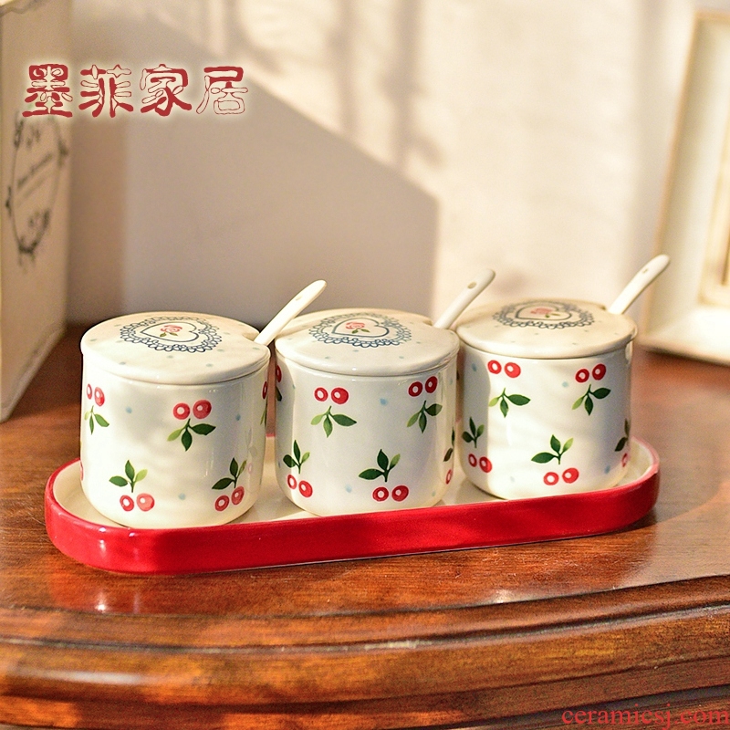 Ceramic flavor pot furnishing articles sauce seasoning box of kitchen home decoration household salt shaker set decoration