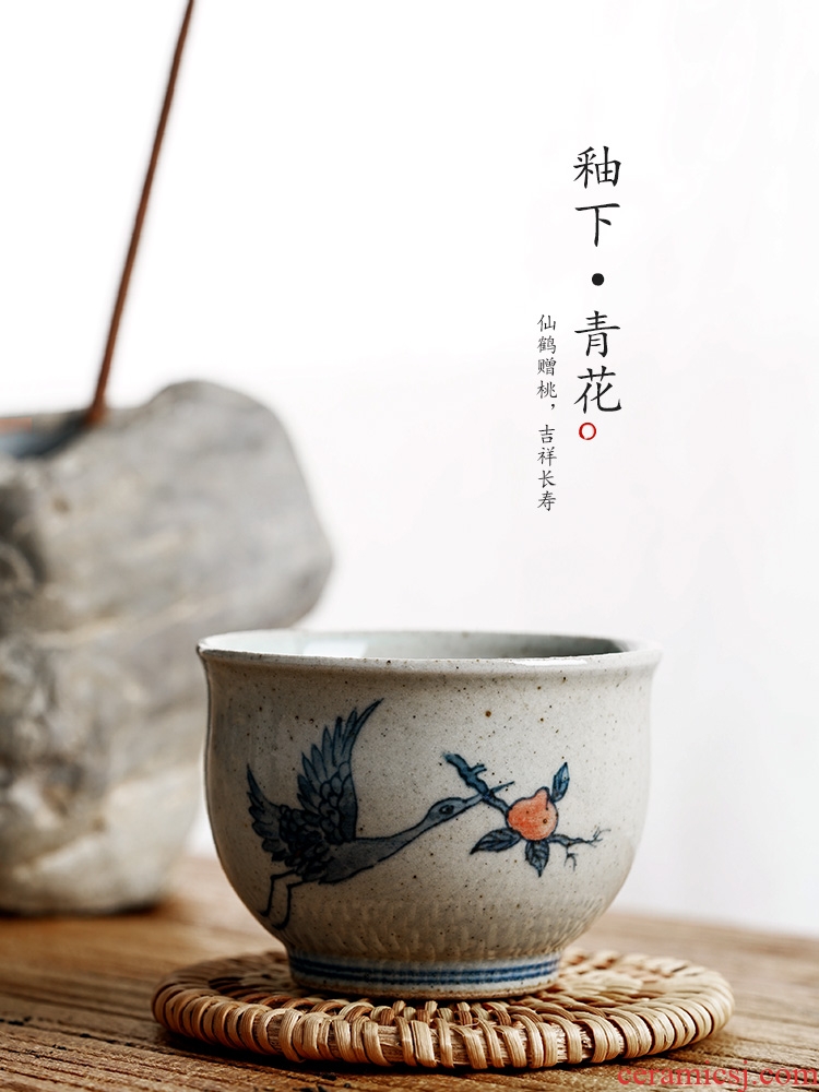 Personal sample tea cup kung fu noggin masters cup single cup of jingdezhen blue and white porcelain only hand - made cranes tea set