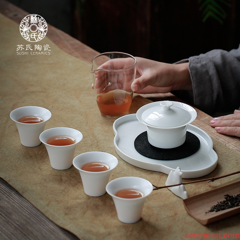 Su ceramic reflected on kung fu tea set suit white porcelain tureen tea cups bosom friend contracted household tea gifts