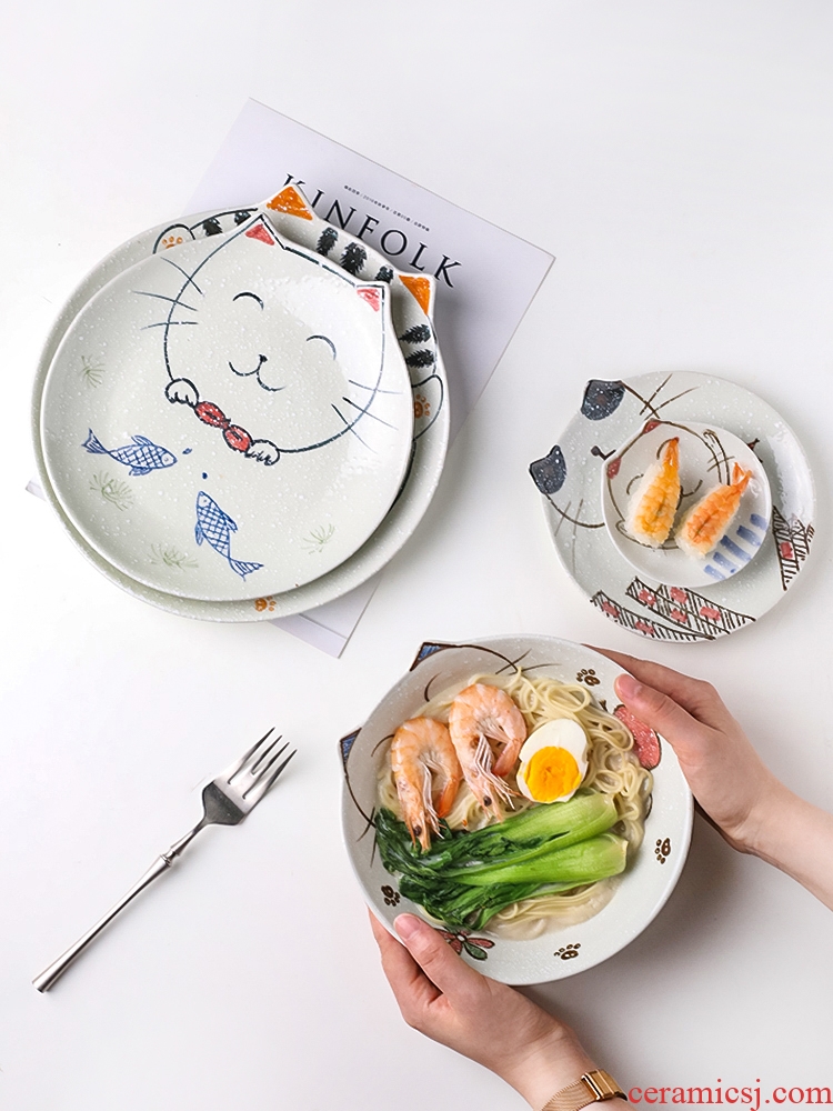 Sichuan in Japanese 0 fish dish express the cat ceramic tableware creative household eat noodles bowl of soup bowl