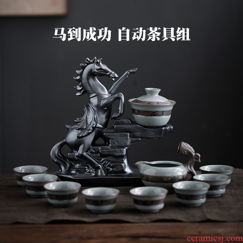 Ceramic up kung fu tea set suit household elder brother up built lamp that lazy automatic tea to prevent hot the whole teapot