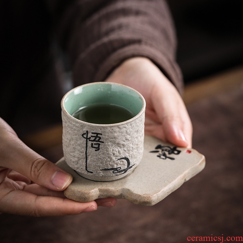 The Set of restoring ancient ways is handwritten coasters coarse pottery cup cup insulation square cup mat mat kung fu tea accessories cup mat