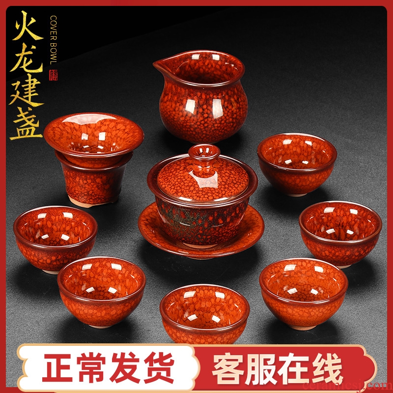 Artisan fairy jianyang built light tea set ceramic household pure manual up tire iron tureen teapot teacup suits for