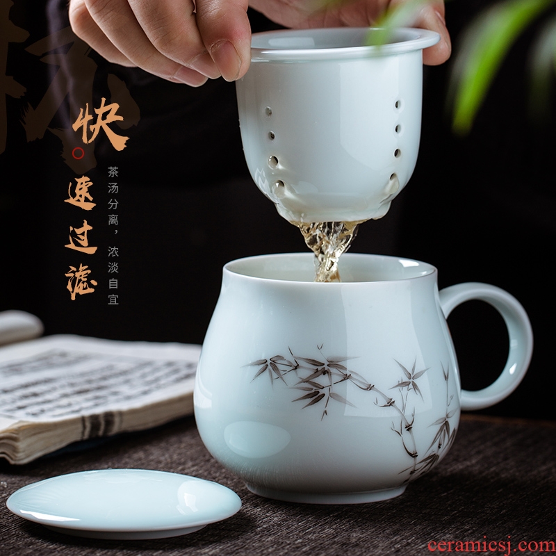 Jingdezhen ceramic filter cup with cover cups tea separation office household glass tea cup tea cup
