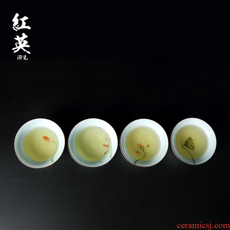 Red the jingdezhen ceramic hand - made master cup single CPU kung fu tea set with personal celadon sample tea cup small tea cups