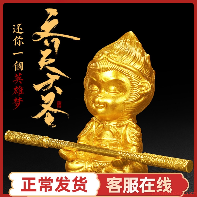 Artisan fairy Monkey King gold car accessories creative home furnishing articles of high - grade ceramic arts and crafts