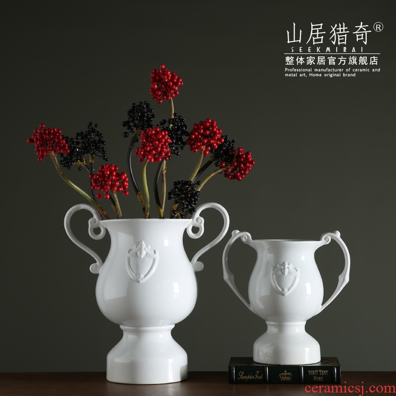 Example room sitting room creative flower arranging device ou shifang decorative vase trophy type restoring ancient ways ears old ceramic vase