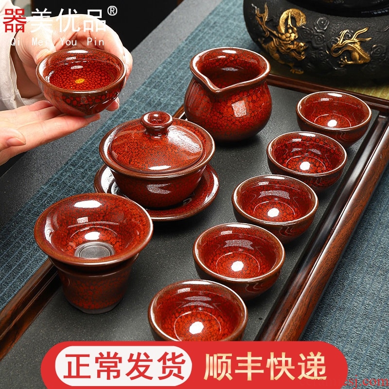 Beauty apparatus is superior to build one tire iron kung fu tea set tureen and a cup of red glaze ceramic cups home office