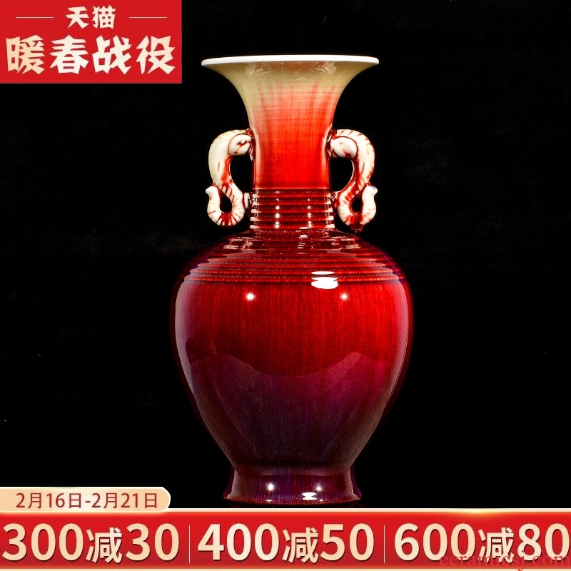 New Chinese style household ears ruby red up jingdezhen ceramics vase rich ancient frame decoration crafts are sitting room