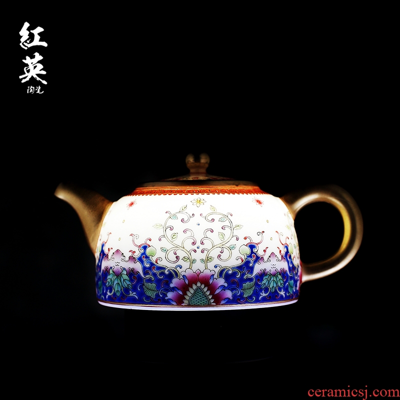 Red the jingdezhen ceramic tea ware teapot suit household colored enamel paint hand - made kung fu tea pot