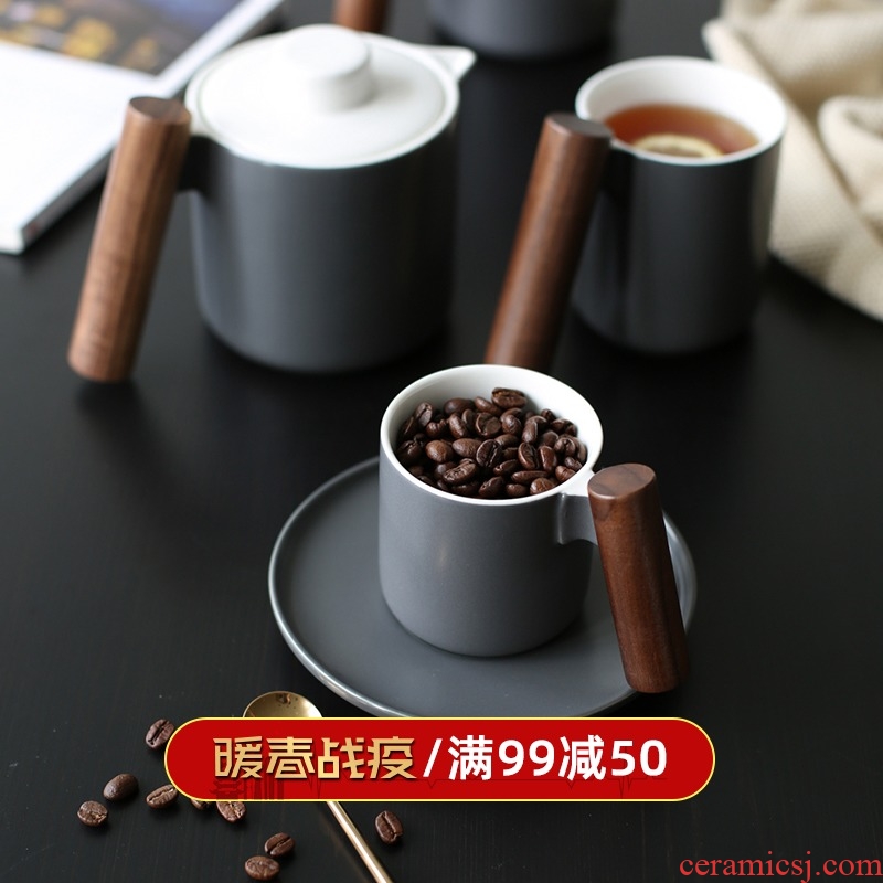 In northern sichuan contracted cool color ceramic teapot with wooden handle, keller small considerable that appeal of coffee cups and saucers - 94 - B