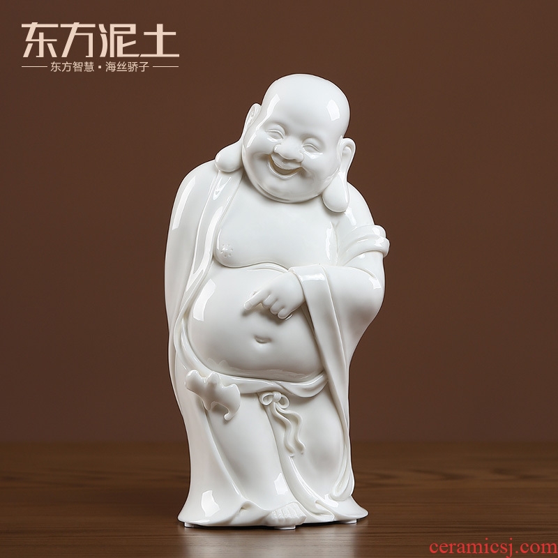 Oriental clay ceramic smiling Buddha maitreya furnishing articles dehua white porcelain checking crafts its art/in the front
