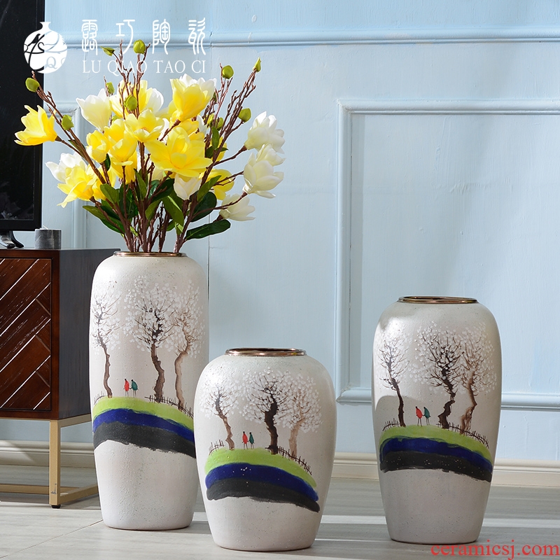Hand - made ceramic vase literary small pure and fresh and dried flowers, decorative furnishing articles in the sitting room TV ark, ground bottle arranging flowers