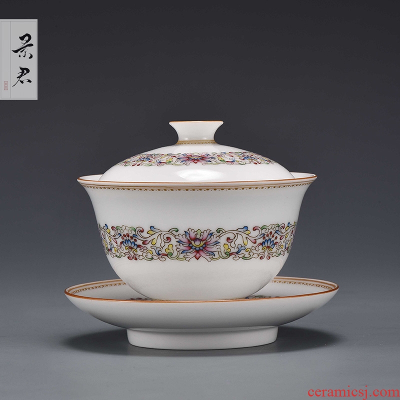 JingJun jingdezhen ceramics kung fu tea set only three bowl of hand - made tureen manually make tea bowl cups to cups
