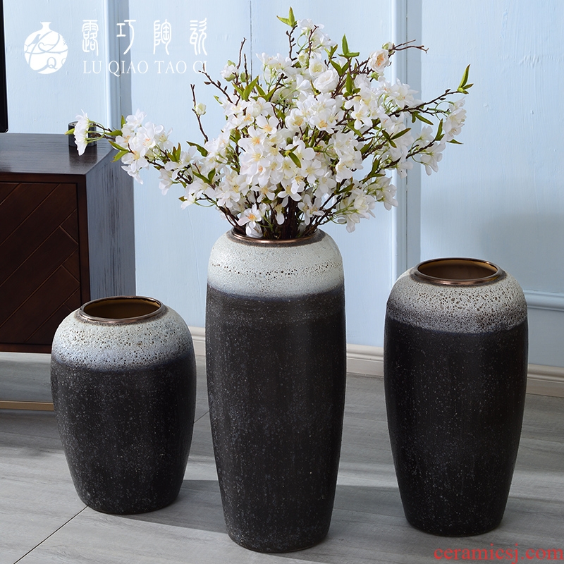 Lou qiao ground vase large Chinese style restoring ancient ways is plugged into the dried coarse pottery villa living room TV ark, clay ceramic furnishing articles
