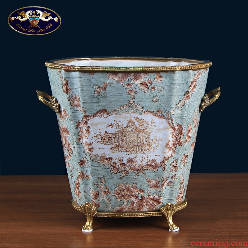 European creative ceramic inlaid copper receive ice bucket retro American household act the role ofing is tasted the sitting room decorate a bucket of furnishing articles