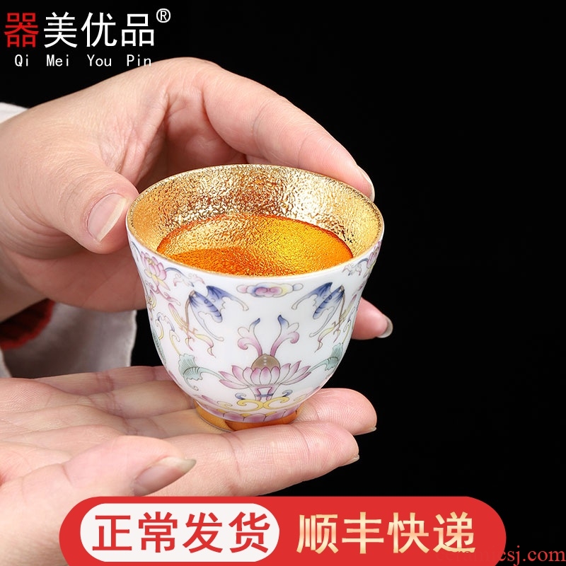 Implement the optimal product colored enamel master of jingdezhen ceramic gold kung fu tea cups household single cup sample tea cup by hand