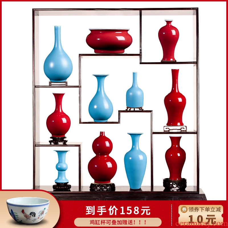 Ruby red in jingdezhen ceramics vase dry flower is I and contracted sitting room of new Chinese style household soft adornment is placed