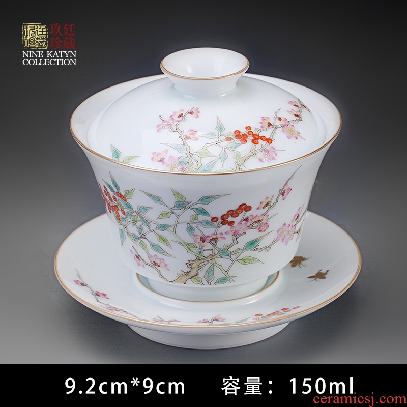 Three to nine at the tureen tea cups of jingdezhen ceramic tea set domestic large - sized kung fu tea tea bowl to bowl