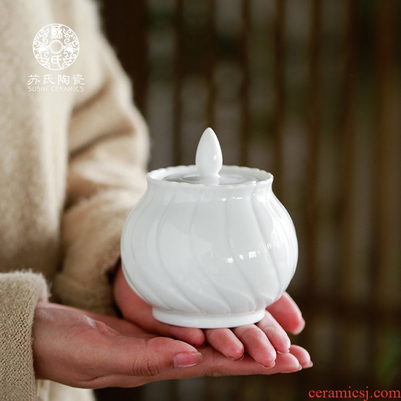 Su small ceramic tea pot seal pot white porcelain tea tin, tea green POTS tea accessories
