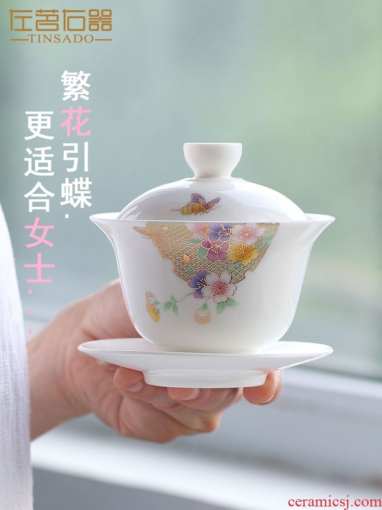 Dehua white porcelain craft ceramic best tureen three cups to make tea cup large bowl, a single hot tea restoring ancient ways