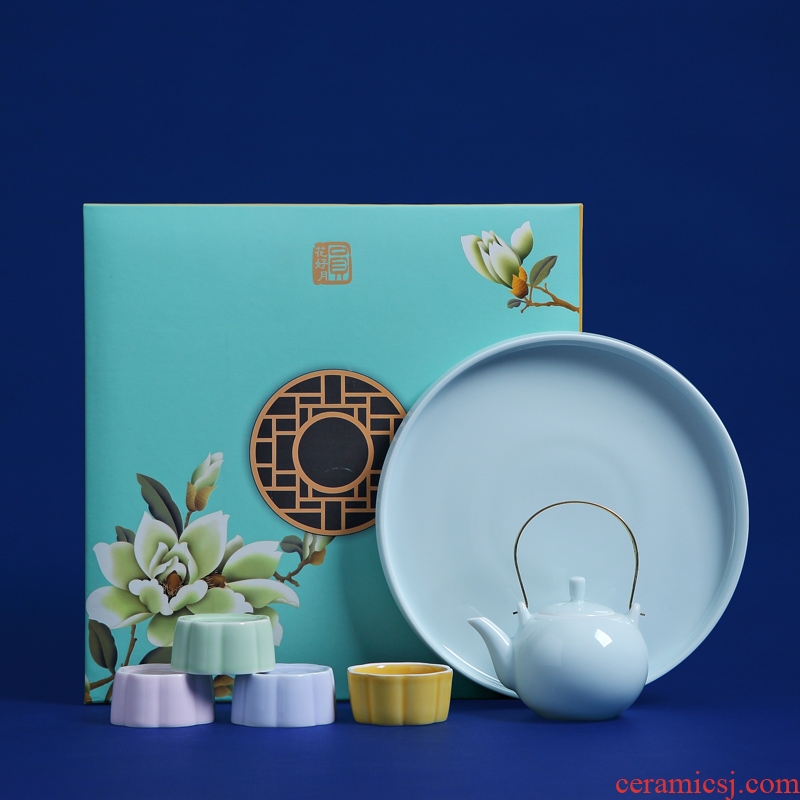 Jingdezhen ceramic kung fu tea set home sitting room is I and contracted small pure and fresh and the Mid - Autumn festival gift tea tea