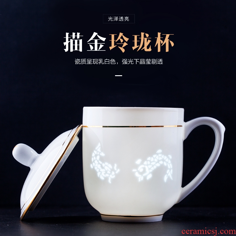 Jingdezhen and exquisite ceramic cups with cover office meeting mark cup ipads porcelain cup household can be customized