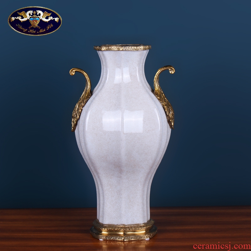 Europe type restoring ancient ways ceramics with copper vase American creative dry flower receptacle porch desktop ornaments home furnishing articles