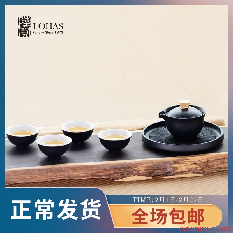 Taiwan lupao ceramic phoenix tureen kung fu tea set of groups of three to small bowl of tea pot bearing gold cup saucer dish