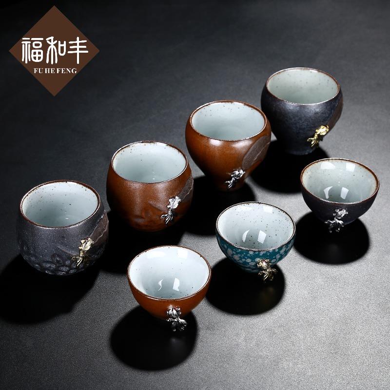 F belong with silver tea masters cup up kung fu tea set household sample tea cup single glass ceramic tea cups
