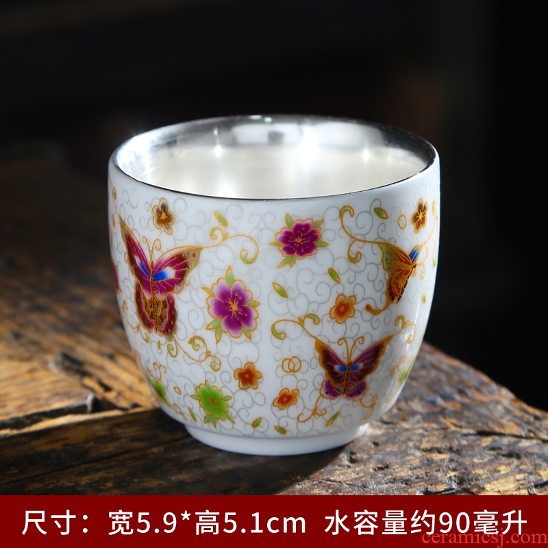 Dehua white porcelain paint edge household contracted kung fu tea cups suet jade porcelain tea cups of tea cup single CPU master CPU