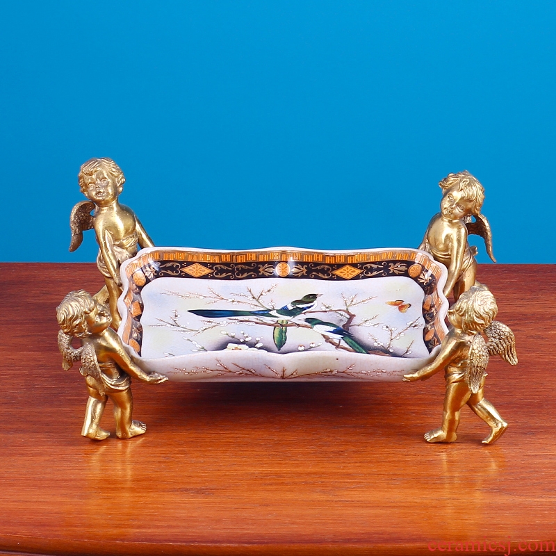 European angel dry fruit tray ceramic household key-2 luxury creative American home sitting room tea table keys to receive dish furnishing articles