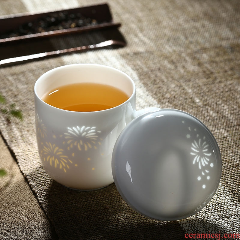 Separation of jingdezhen ceramic cup tea tea cups with cover filter office cup white porcelain and exquisite tea keller