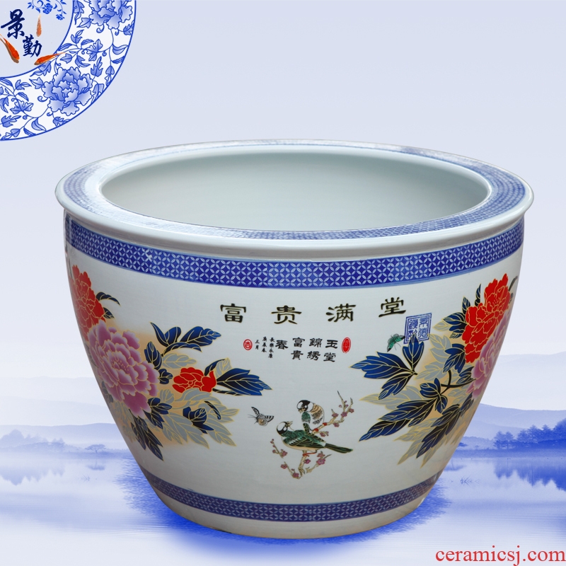 Jingdezhen ceramic tank enamel paint lotus lotus cylinder home furnishing articles carried in water