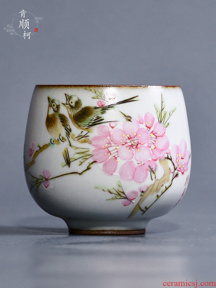 Jingdezhen ru up market metrix who single cup drawing water in a peach blossom put ceramic sample tea cup pure manual kung fu tea cups