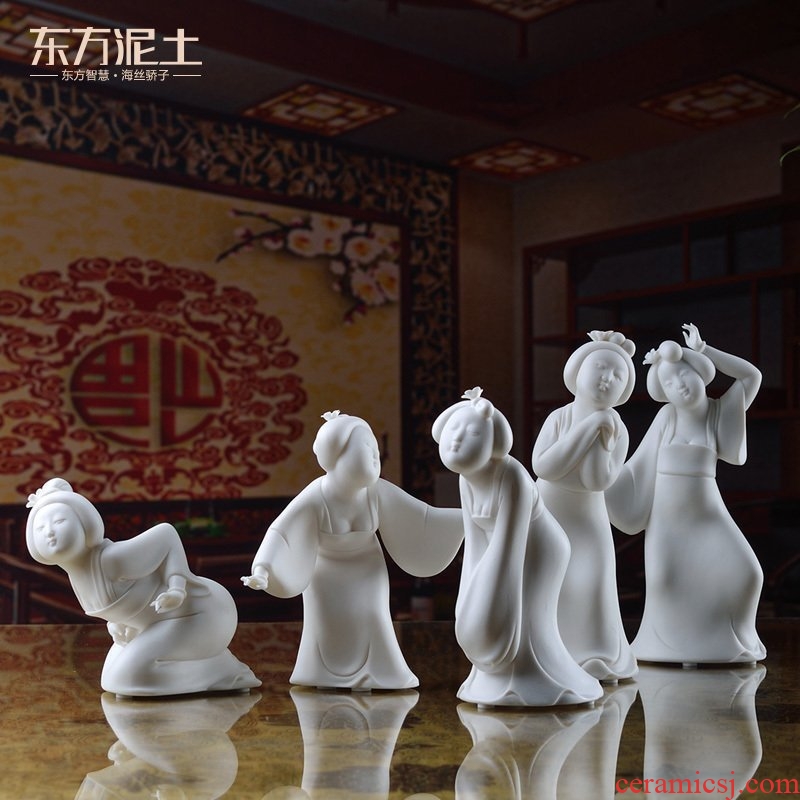 The east mud dehua white porcelain in The tang dynasty tang dynasty ladies furnishing articles creative living room TV wine accessories/tang dance