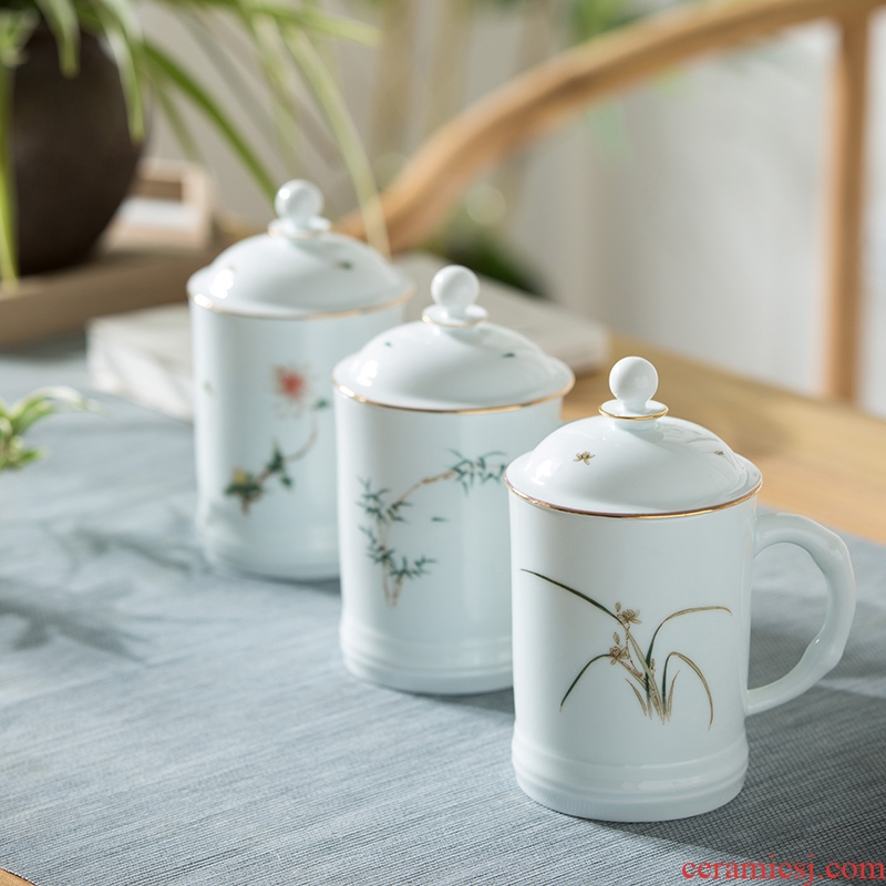 Jingdezhen ceramic cups with cover large size bamboo cup celadon see colour with cover with gift box office 550 ml