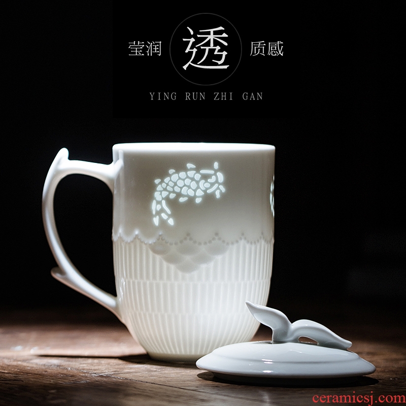 Jingdezhen ceramic cups lid mark a glass office make tea cup home child hollow out and exquisite porcelain cups