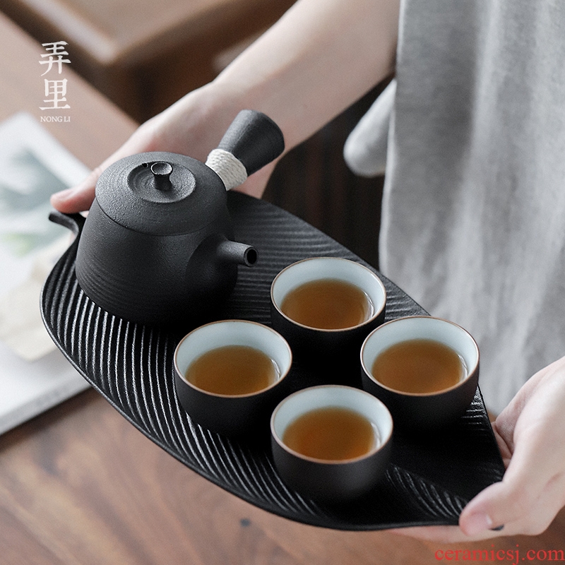 The Get | Japanese coarse ceramic tea set in the suit, black pottery kung fu tea tea table contracted household zen ceramic dry terms plate