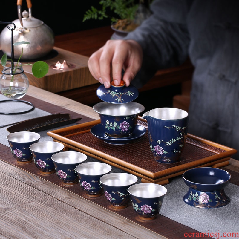 TaoMingTang kung fu tea set suit household set coppering. As YinJian light tea sets hand - made ceramic tea set the teapot teacup