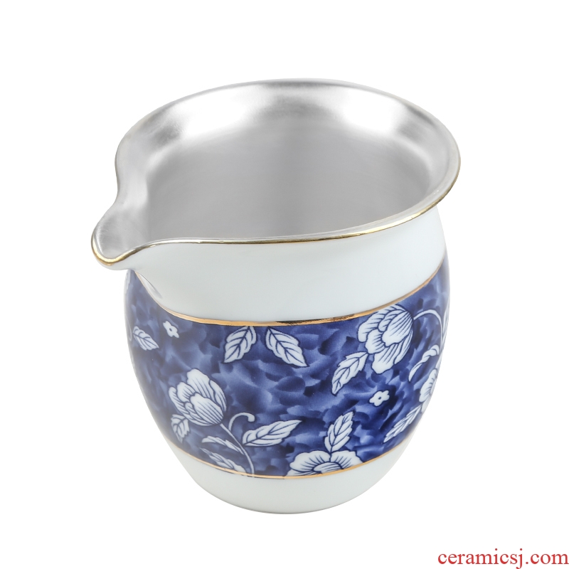 Jingdezhen blue and white porcelain fair silver cup 999 silver checking ceramic kung fu tea tea ware accessories tea sea