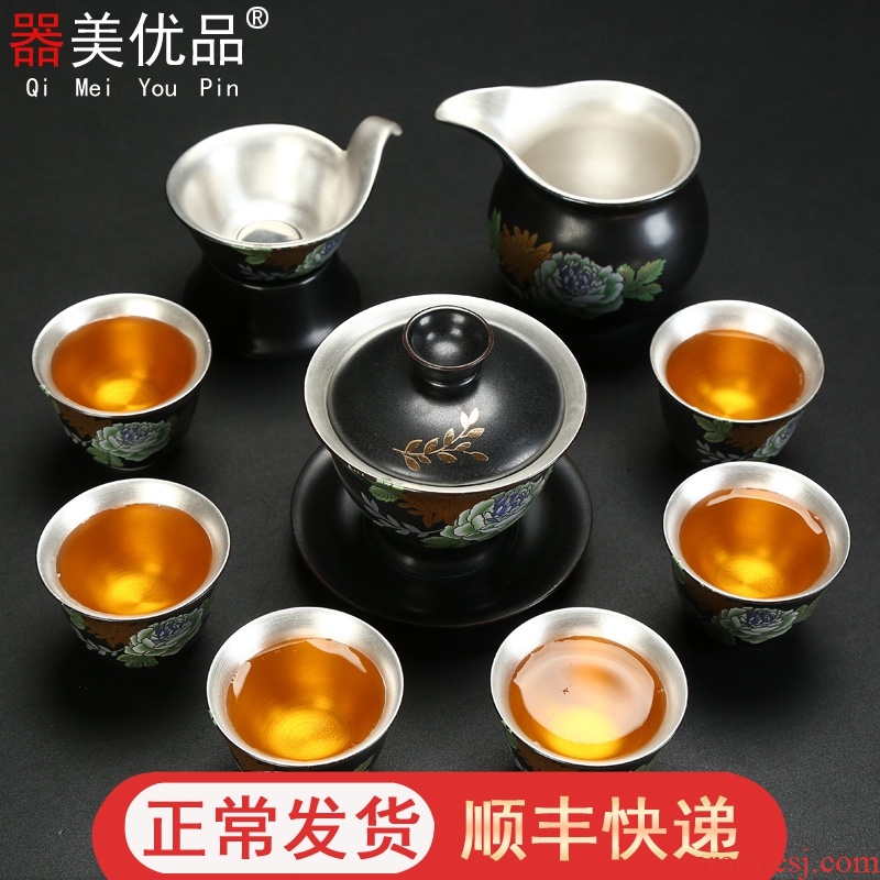 Implement the optimal product silver tureen 999 ceramic coppering. As silver cup sample tea cup kung fu tea set to use tea