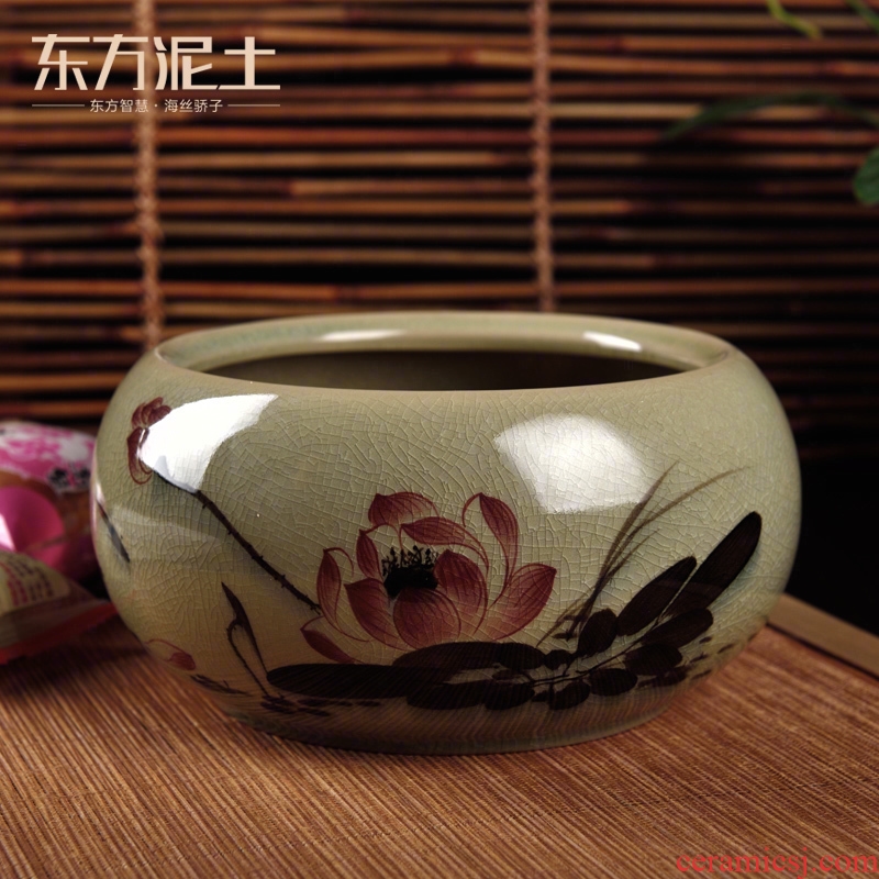 East the earth up with ceramic hand - made multi - function compote refers to flower pot furnishing articles writing brush washer/lotus sitting room decoration