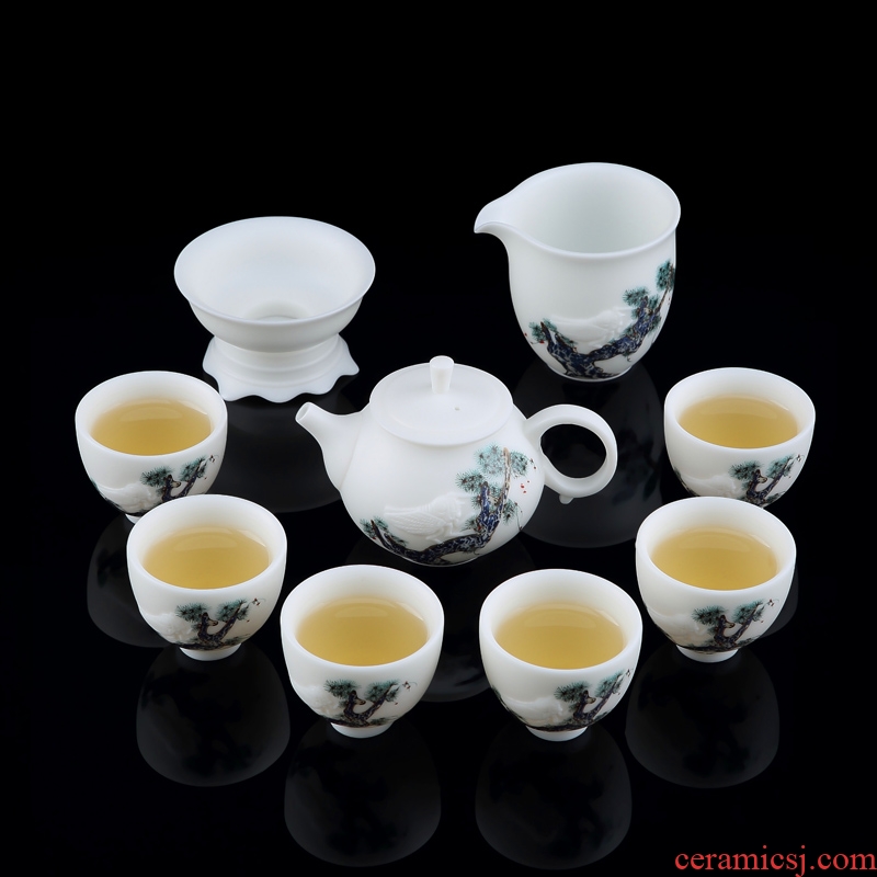 Hongying ceramics jingdezhen porcelain paint hand - made kung fu tea set home tea lid bowl cups